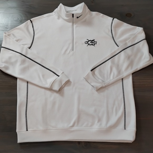 Nike Golf Therma Fit Quarter Zip Pullover Men's L White Navy Stitching CC Logo - Picture 1 of 12